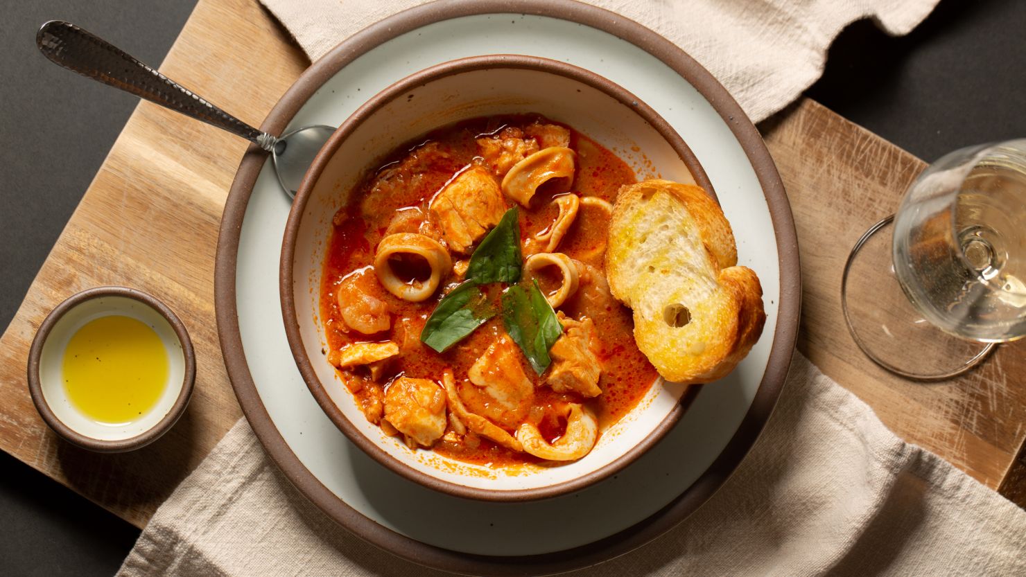 The versatile soup can be served as a starter or over pasta as a main course. 
