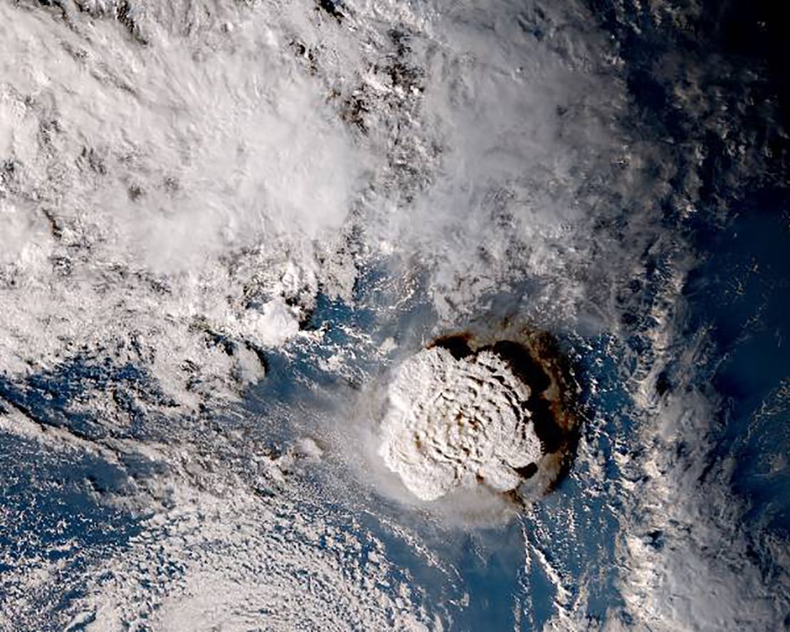Satellite images from JMA show the volcano eruption in Tonga on January 15.