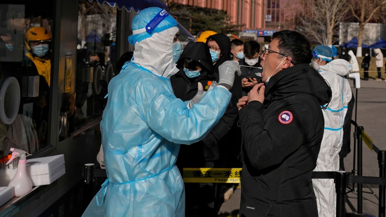 A man gets tested for Covid-19 at a mobile testing facility in Beijing, China, on January 16.
