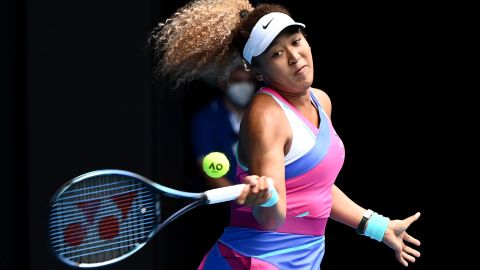 Osaka plays a forehand against Osorio during their women's singles match on day one of the Australian Open.