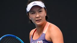 China's Peng Shuai reacts during her first round singles match against Japan's Nao Hibino at the Australian Open tennis championship in Melbourne, Australia on Jan. 21, 2020. 