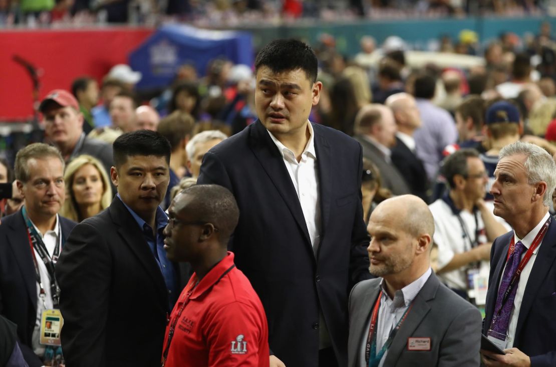 Yao walks on the sideline before Super Bowl 51 between the Atlanta Falcons and the New England Patriots in 2017.