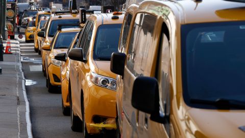 Taxis line up near New York City's Madison Square Garden in this March 2021 file photo.