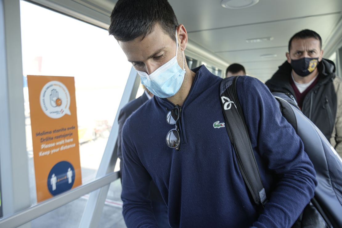 Novak Djokovic is pictured after landing in Belgrade, Serbia, on Monday, January 17.