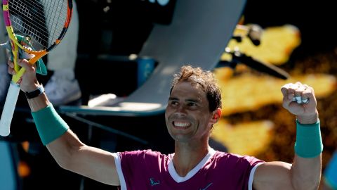 Nadal celebrates after winning against Giron.