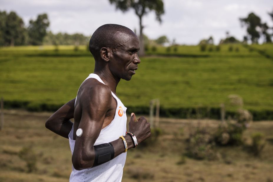 Champion marathon runner Eliud Kipchoge uses Abbott Libre Sense technology, which monitors glucose in athletes through a sensor worn on the arm and sends the data to a phone app.