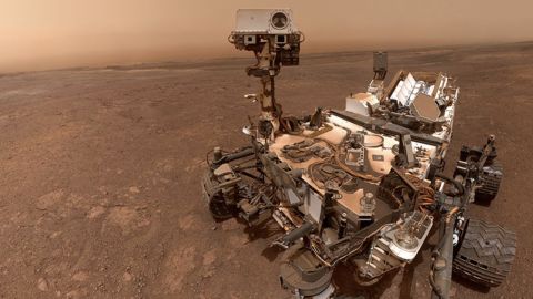 This is a selfie taken by NASA's Curiosity Mars rover at the "Rock Hall" drill site. 