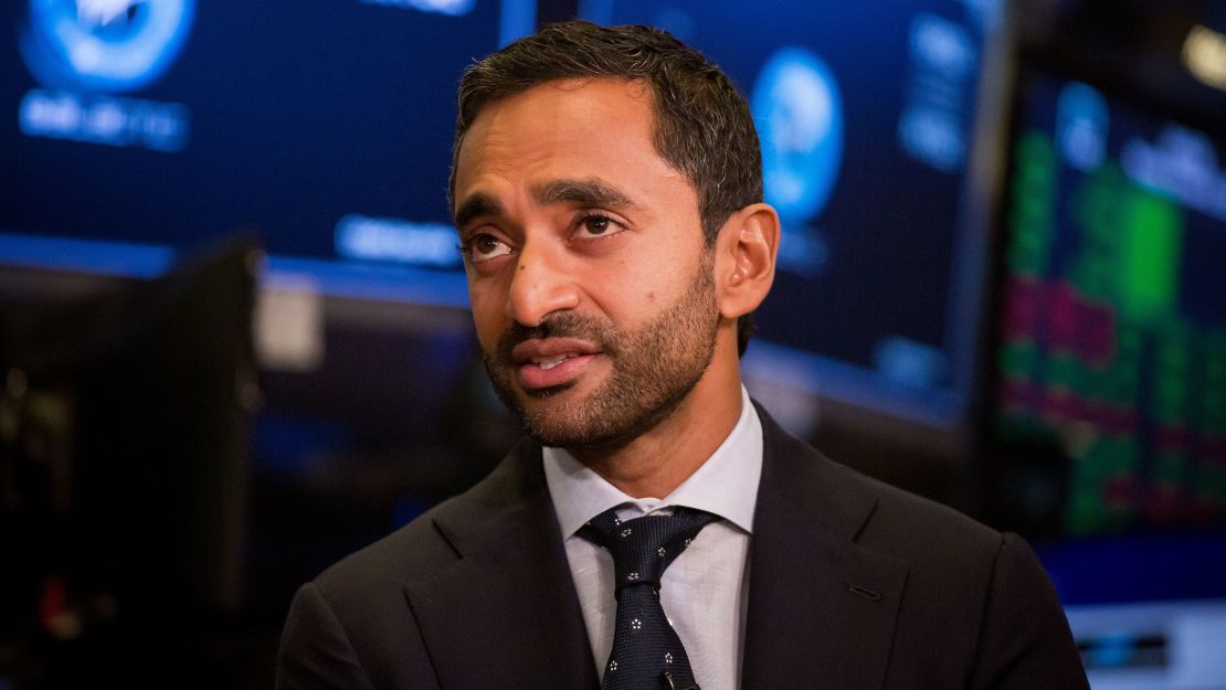 Chamath Palihapitiya speaks during an interview following Virgin?Galactic Holdings Inc.'s initial public offering  on the floor of the New York Stock Exchange in New York, U.S., on Monday, October 28, 2019. 