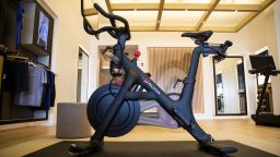 Peloton stationary bikes for sale at the company's showroom in Dedham, Massachusetts, in this February 3,  2021 file photo. 