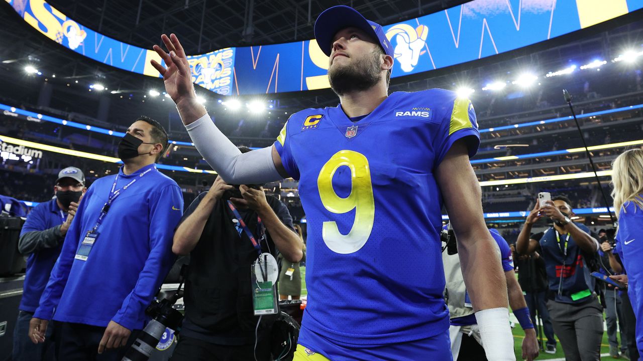 Matthew Stafford celebrates LA Rams' Super Bowl victory