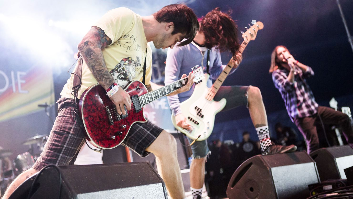 L-R) Jordan Buckley, Stephen Micciche and Keith Buckley of American hard rock group Every Time I Die performing live on the Maverick Stage at Download Festival, on June 13, 2015. 