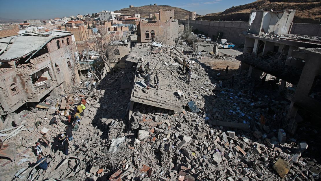 The wreckage of buildings damaged in Saudi-led coalition airstrikes  in Sanaa, Yemen, on Tuesday. 