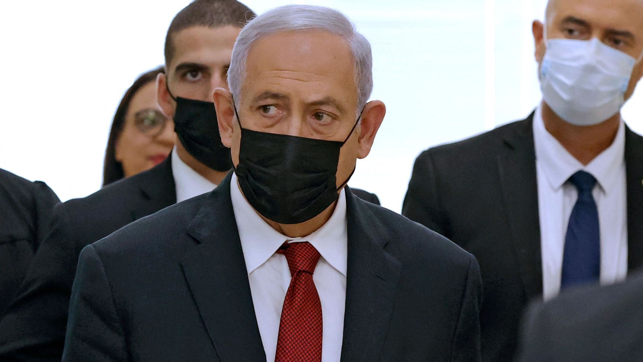 Former Israeli prime minister Benjamin Netanyahu leaves a Jerusalem courthouse on November 16, 2021.