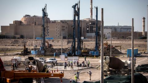 TEHRAN, Nov. 11, 2019  -- Laborers work at the construction site of the second phase of Iran's Bushehr Nuclear Power Plant in Bushehr, southern Iran, on Nov. 10, 2019. The concrete placement for the construction of the second phase of Iran's Bushehr Nuclear Power Plant started on Sunday. (Photo by Ahmad Halabisaz/Xinhua via Getty) (Xinhua/Ahmad Halabisaz via Getty Images)