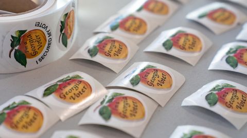 Stickers for Georgia voters are seen in this January 5, 2021 file photo.