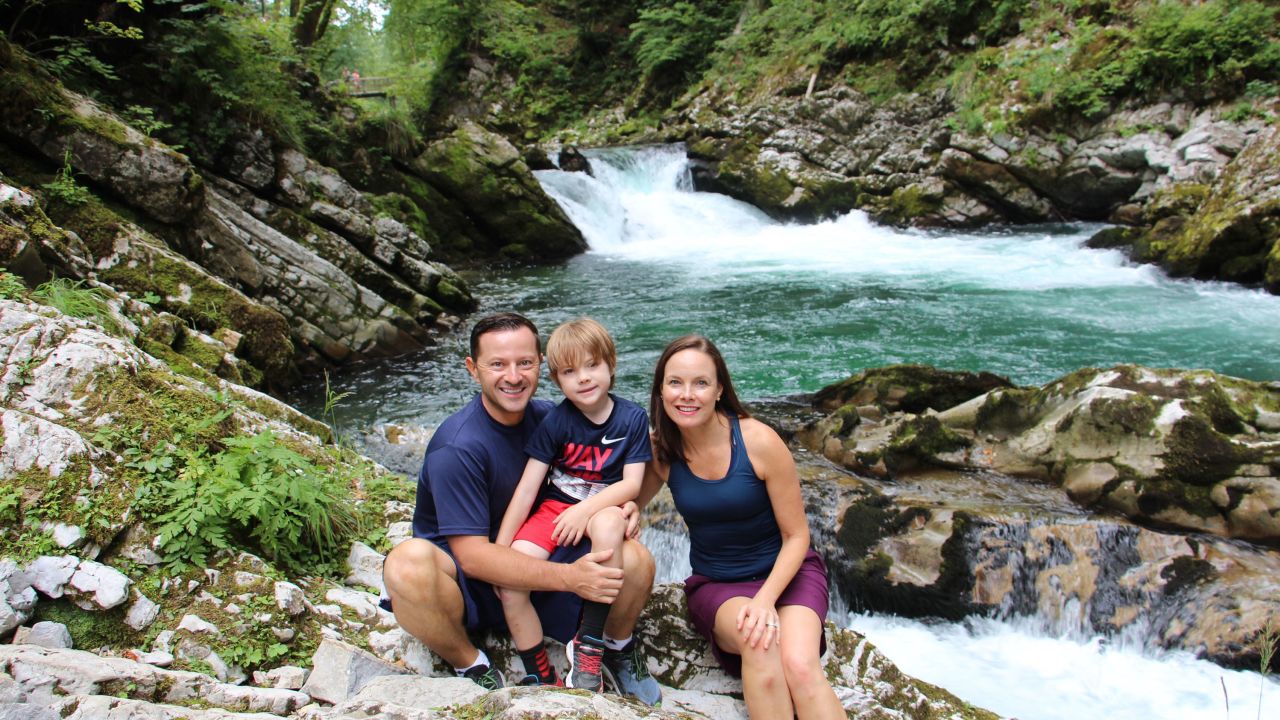 The Sokolowskis love to get outside on their vacations. Here they are exploring in Slovenia.