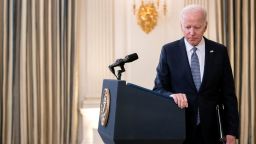 President Joe Biden after delivering remarks on the November jobs report in the State Dining Room of the White House in Decembere 2021. 