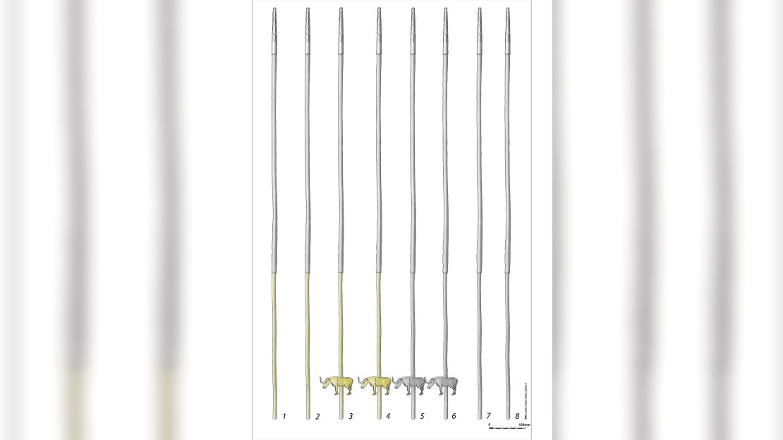 This schematic drawing shows the set of straws, some of which were decorated with bull figurines.