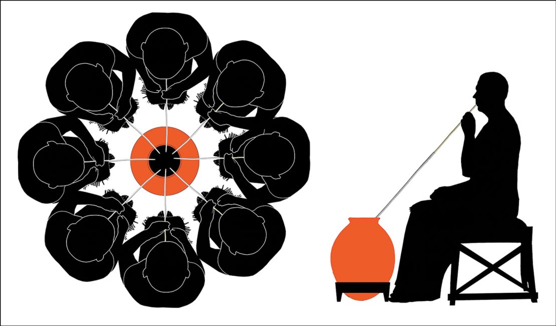 This figure shows how the straws would have been used during a banquet.