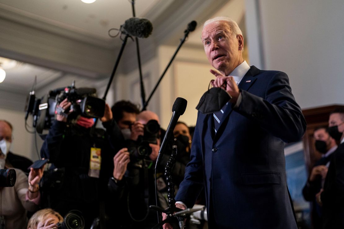 Biden speaks to the press after attending a meeting with the Senate Democratic Caucus on Capitol Hill last week. 