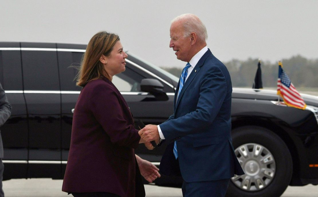 Democratic Rep. Elissa Slotkin greets Biden in Michigan in October 2021. 