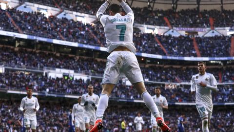 Cristiano Ronaldo performing his famous 'Siu' celebration, which he started while at Real Madrid.