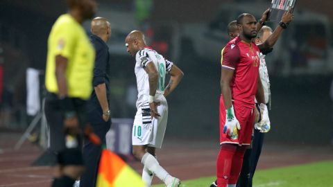 A dejected Ayew departs as Ahamada replaces the injured Ben Boina.