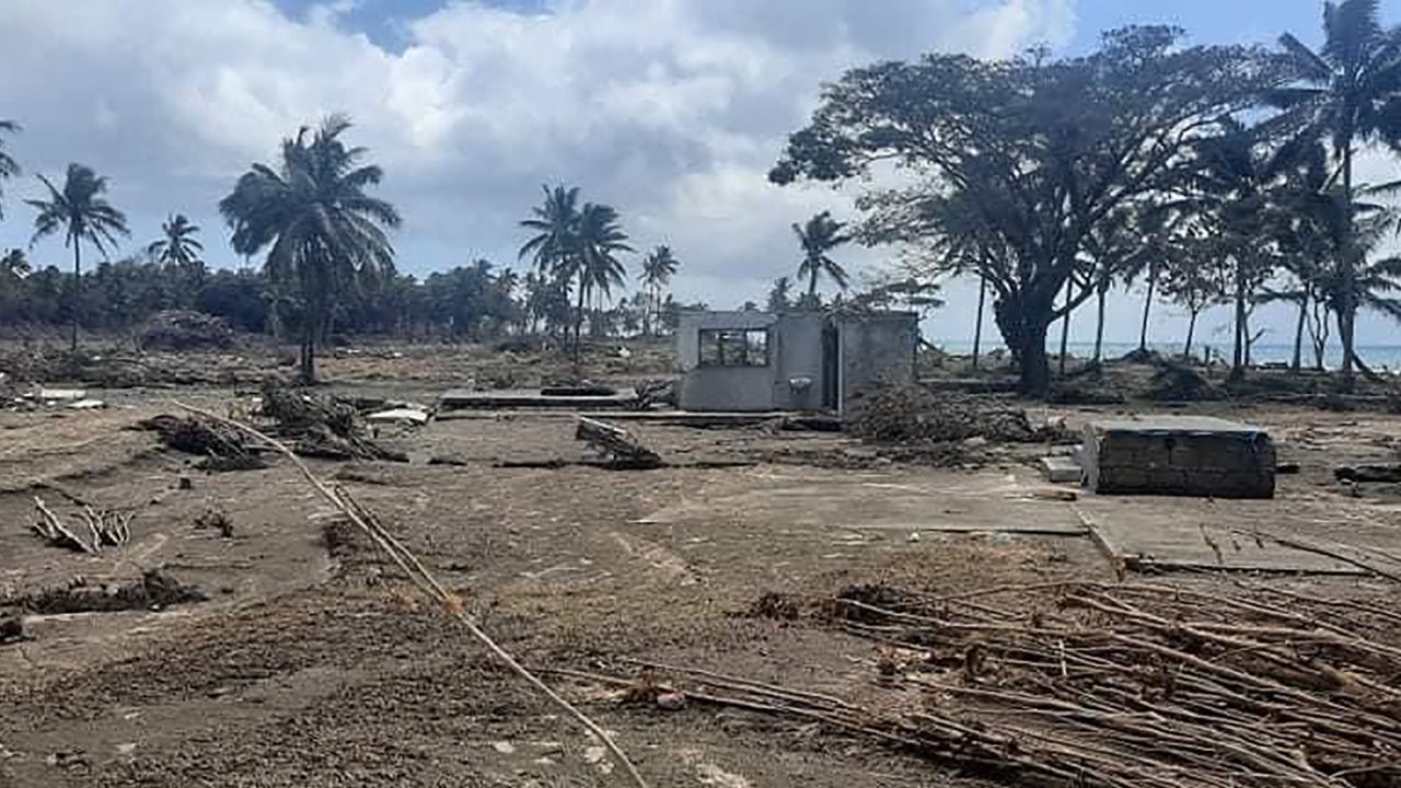 An area of Nukuʻalofa is pictured under a layer of volcanic ash on Wednesday. 