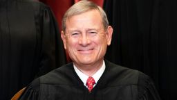 WASHINGTON, DC - APRIL 23: Chief Justice John Roberts sits during a group photo of the Justices at the Supreme Court in Washington, DC on April 23, 2021. (Photo by Erin Schaff/Pool/Getty Images)
