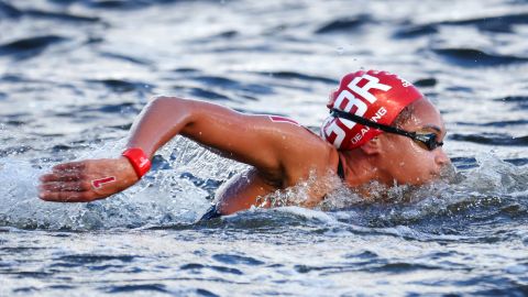 Dearing competes in the women's 10km marathon swim at the Tokyo 2020 Olympic Games.