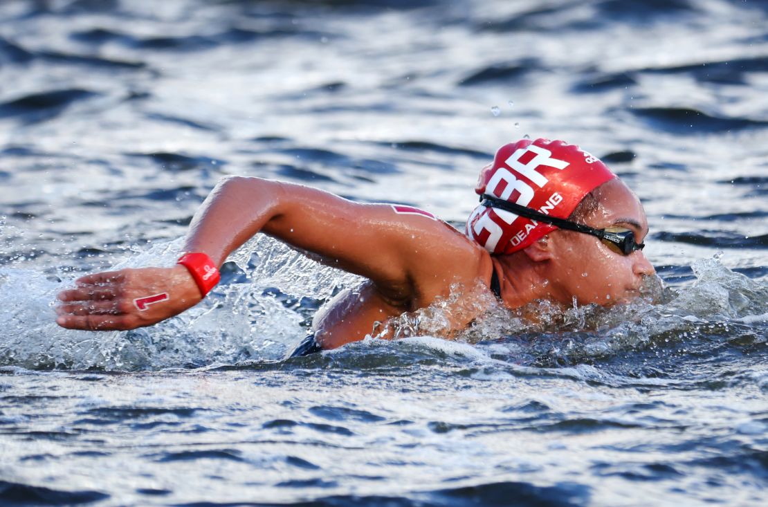 Dearing competes in the women's 10km marathon swim at the Tokyo 2020 Olympic Games.