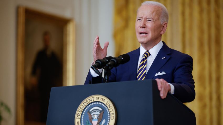 President Joe Biden makes an opening statement during a news conference in the East Room of the White House on January 19, 2022 in Washington, DC.