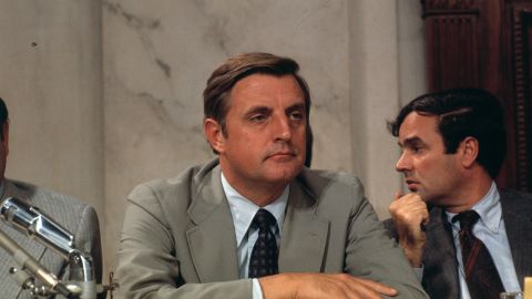 Sen. Walter Mondale during a session of the Senate Intelligence Committee in 1975