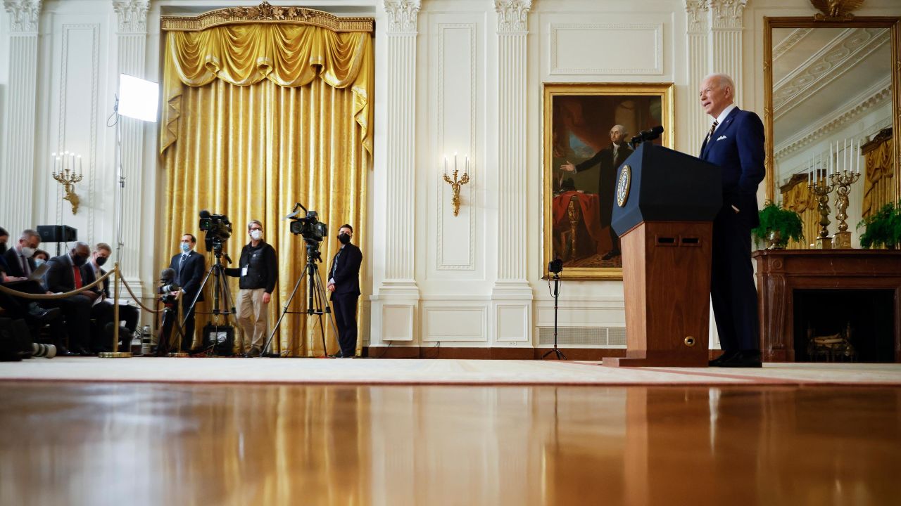 President Joe Biden answers questions during a news conference in the East Room of the White House on January 19, 2022.