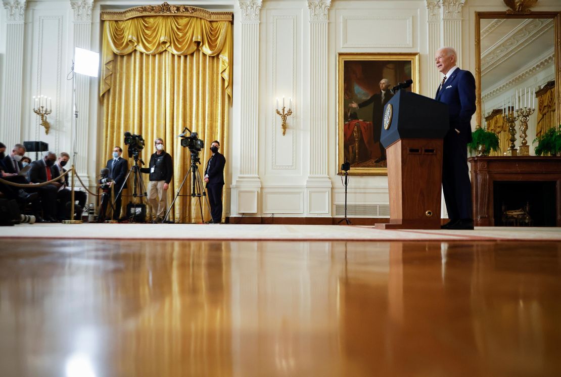 President Joe Biden answers questions during a news conference in the East Room of the White House on January 19, 2022.