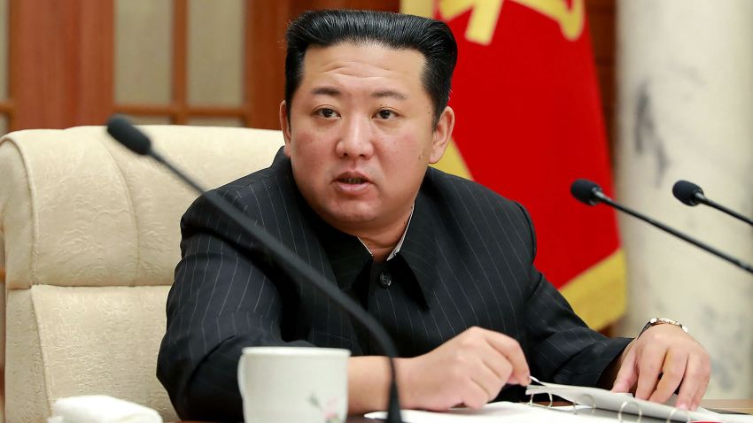 This picture taken on January 19, 2022 and released from North Korea's official Korean Central News Agency (KCNA) on January 20 shows North Korean leader Kim Jong Un (C) attending the 6th Political Bureau Meeting of the 8th Central Committee at the office building of the Party Central Committee in Pyongyang.