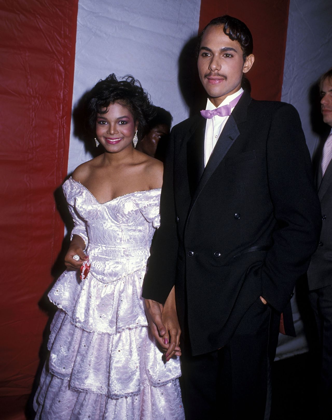 Singer Janet Jackson and her first husband, James DeBarge, attend the 12th annual American Music Awards on January 28, 1985, at the Shrine Auditorium in Los Angeles.
