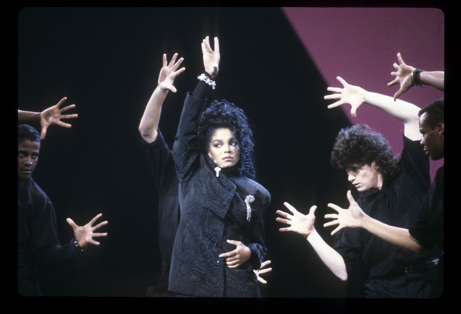 Janet Jackson performs at the American Music Awards in 1987.  