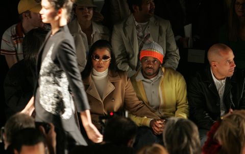 Janet Jackson and then-boyfriend Jermaine Dupri attend an Olympus Fashion Week event in New York City on February 8, 2005.