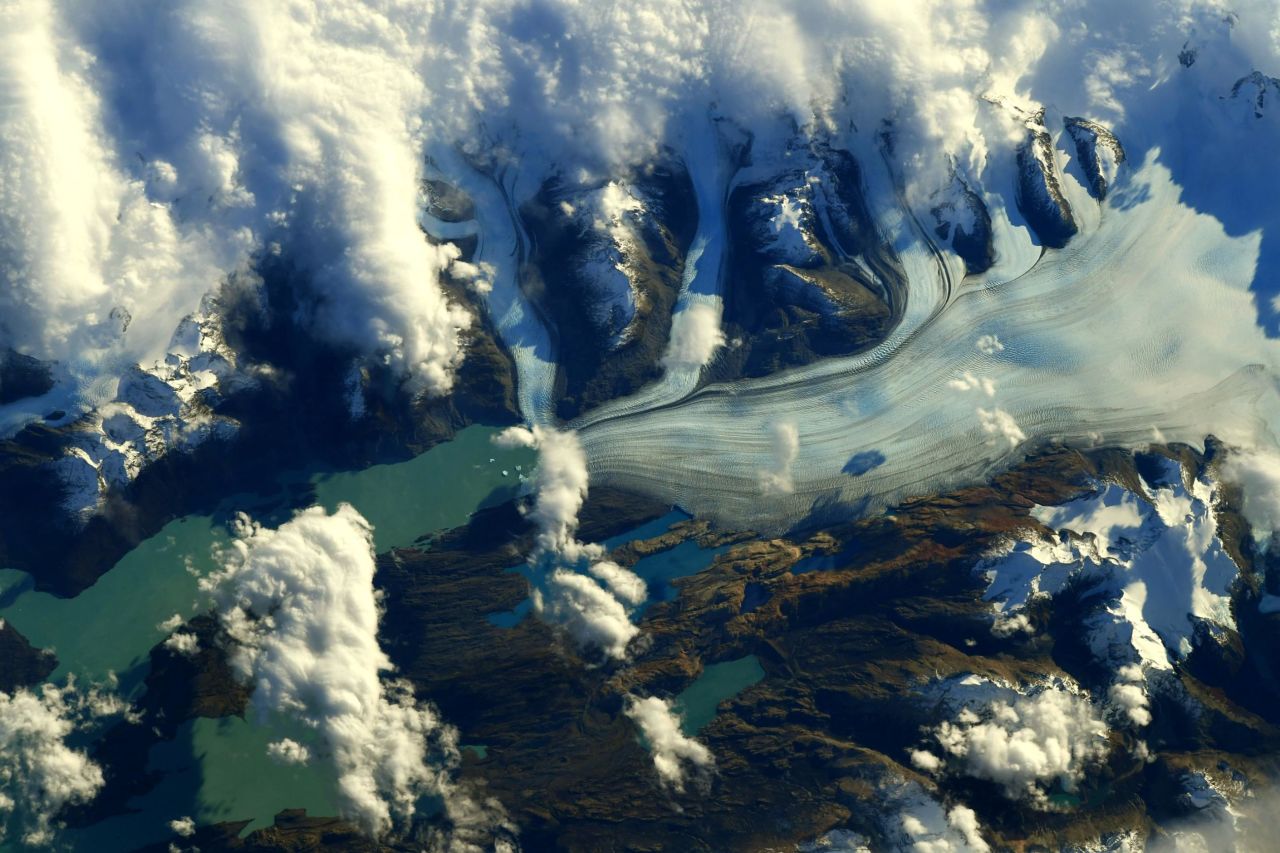 Pesquet says that the impacts of climate change are increasingly visible from space. He took this image of the Upsala Glacier, in Patagonia, South America, from the ISS last year. "The majestic spectacle with slow ice waves that flow into the blue water is beautiful but also worrying," he wrote. "Glaciers are getting smaller and this is very noticeable for astronauts in space. Earth observation satellites also monitor this progression, providing scientists with the data which confirms climate change."<br />