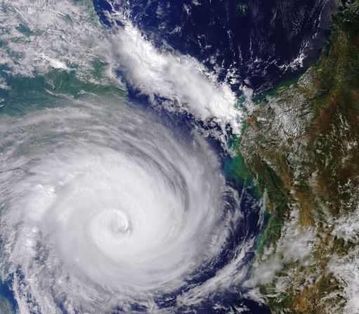Captured by a Copernicus Sentinel-3 satellite, this image shows Cyclone Idai on March 13, 2019, west of Madagascar and heading for Mozambique. <a href="index.php?page=&url=https%3A%2F%2Fedition.cnn.com%2F2019%2F03%2F22%2Fafrica%2Fcyclone-idai-1-week-later-intl%2Findex.html" target="_blank">The storm caused destruction</a> in Mozambique, Malawi and Zimbabwe, killing hundreds.<br />