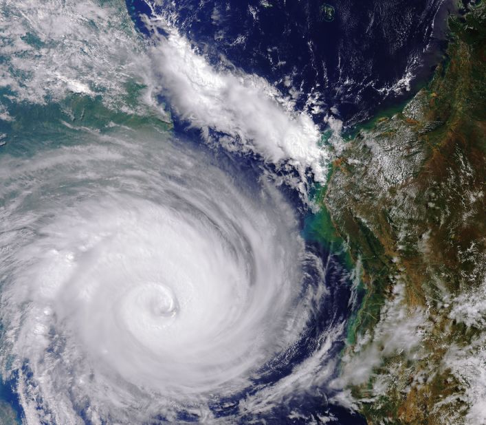 Captured by a Copernicus Sentinel-3 satellite, this image shows Cyclone Idai on March 13, 2019, west of Madagascar and heading for Mozambique. <a href="https://edition.cnn.com/2019/03/22/africa/cyclone-idai-1-week-later-intl/index.html" target="_blank">The storm caused destruction</a> in Mozambique, Malawi and Zimbabwe, killing hundreds.<br />