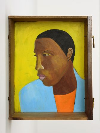 This portrait of a subtly androgynous man, painted inside a drawer, is not Himid's first painting on reclaimed domestic materials. ''I want to enlarge, enliven, or activate the everyday,'' says the artist.  - <em>Lubaina Himid - "Man in a Shirt Drawer" (2017-18)</em>