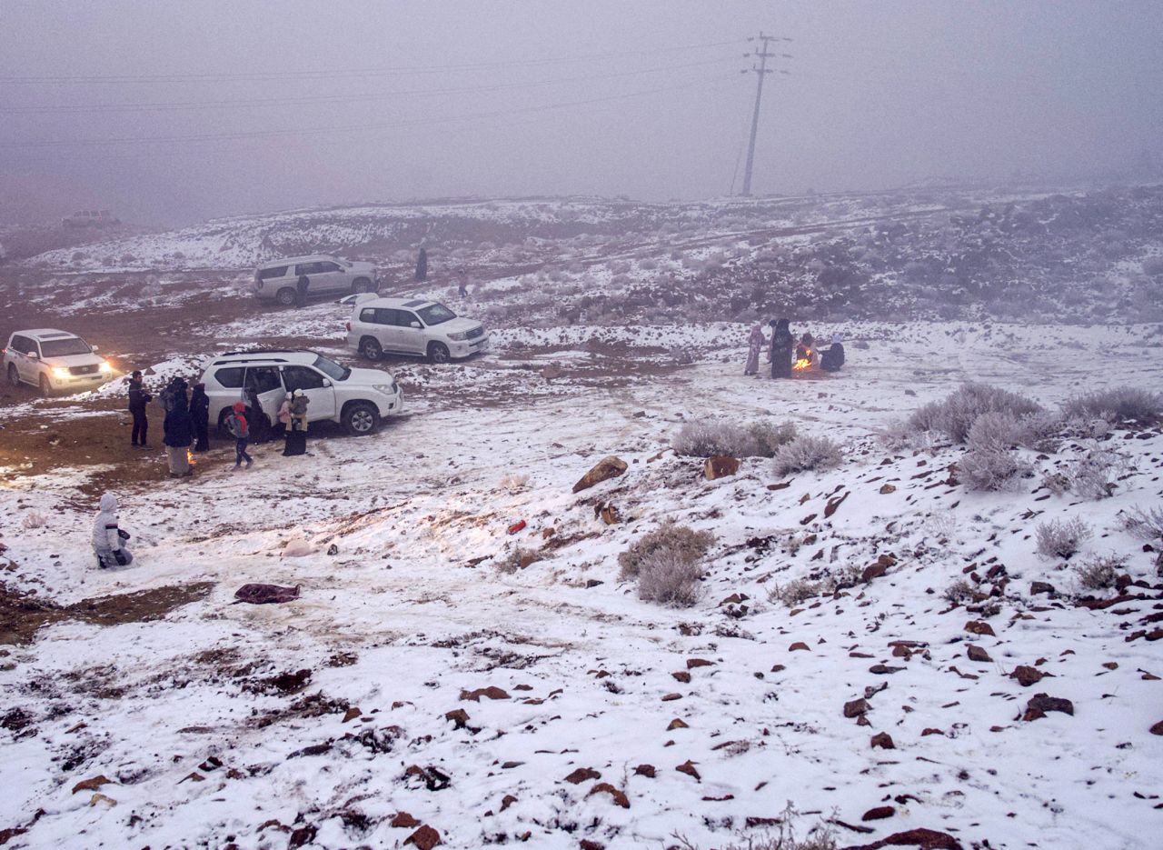 <strong>Chill factor: </strong>Snow fell in and around the Saudi city of Tabuk on January 17.