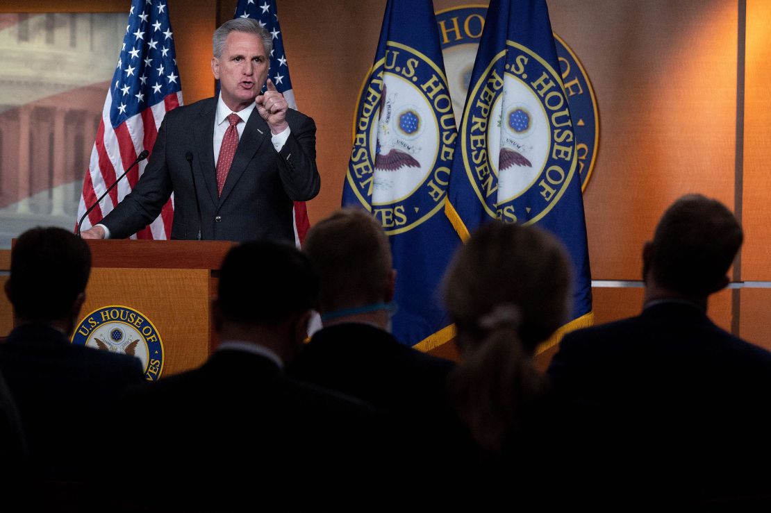 House Minority Leader Kevin McCarthy speaks in November during his weekly news conference on Capitol Hill in Washington, DC.