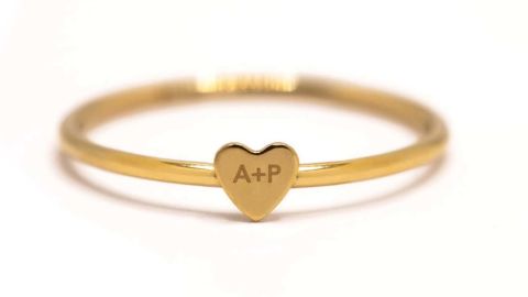 Tiny Heart Couple Initial Ring