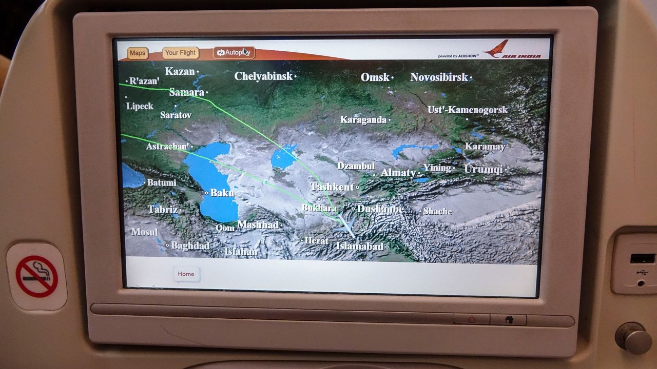 An in-seat screen on an Air India flight. 