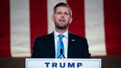 Eric Trump, son of U.S. President Donald Trump, pre-records his address to the Republican National Convention at the Mellon Auditorium on August 25, 2020 in Washington, DC. The coronavirus pandemic has forced the Republican Party to move away from an in-person convention to a televised format, similar to the Democratic Party's convention a week earlier. 