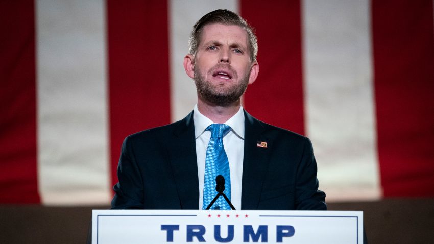 Eric Trump, son of U.S. President Donald Trump, pre-records his address to the Republican National Convention at the Mellon Auditorium on August 25, 2020 in Washington, DC. The coronavirus pandemic has forced the Republican Party to move away from an in-person convention to a televised format, similar to the Democratic Party's convention a week earlier.