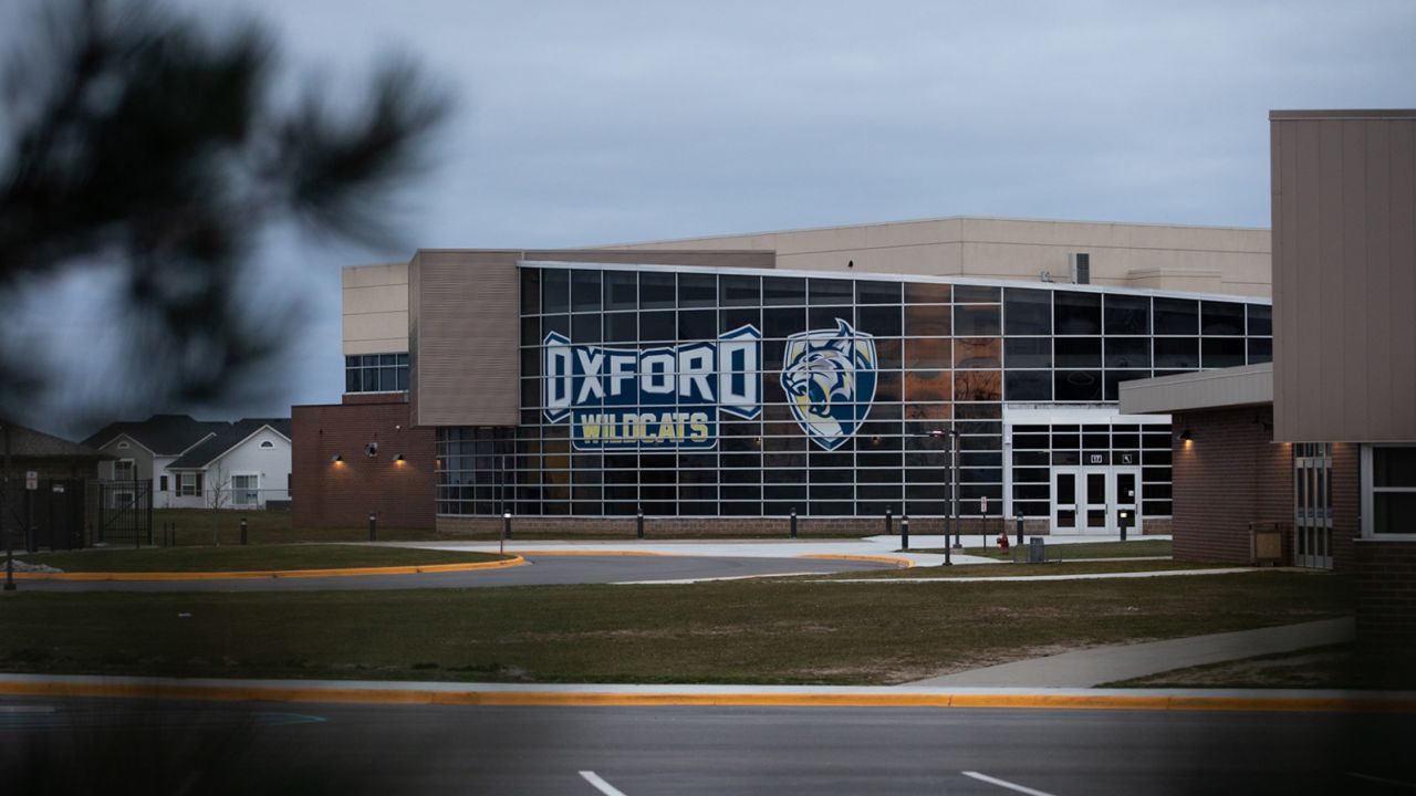 An exterior view of Oxford High School on December 7, 2021, in Oxford, Michigan.